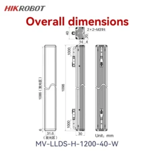 لایتینگ خطی HIKROBOT با فاصله کاری ۳۰ تا ۵۰۰ میلیمتر و ناحیه تابش ۱۰۸۶ × ۳۱٫۶ میلیمتر