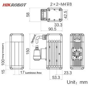 لایتینگ خطی صنعتی HIKROBOT با سطح نوردهی ۱۰۰ × ۱۷ میلی‌متر و فاصله کاری ۱۰ تا ۲۰۰ میلی‌متر
